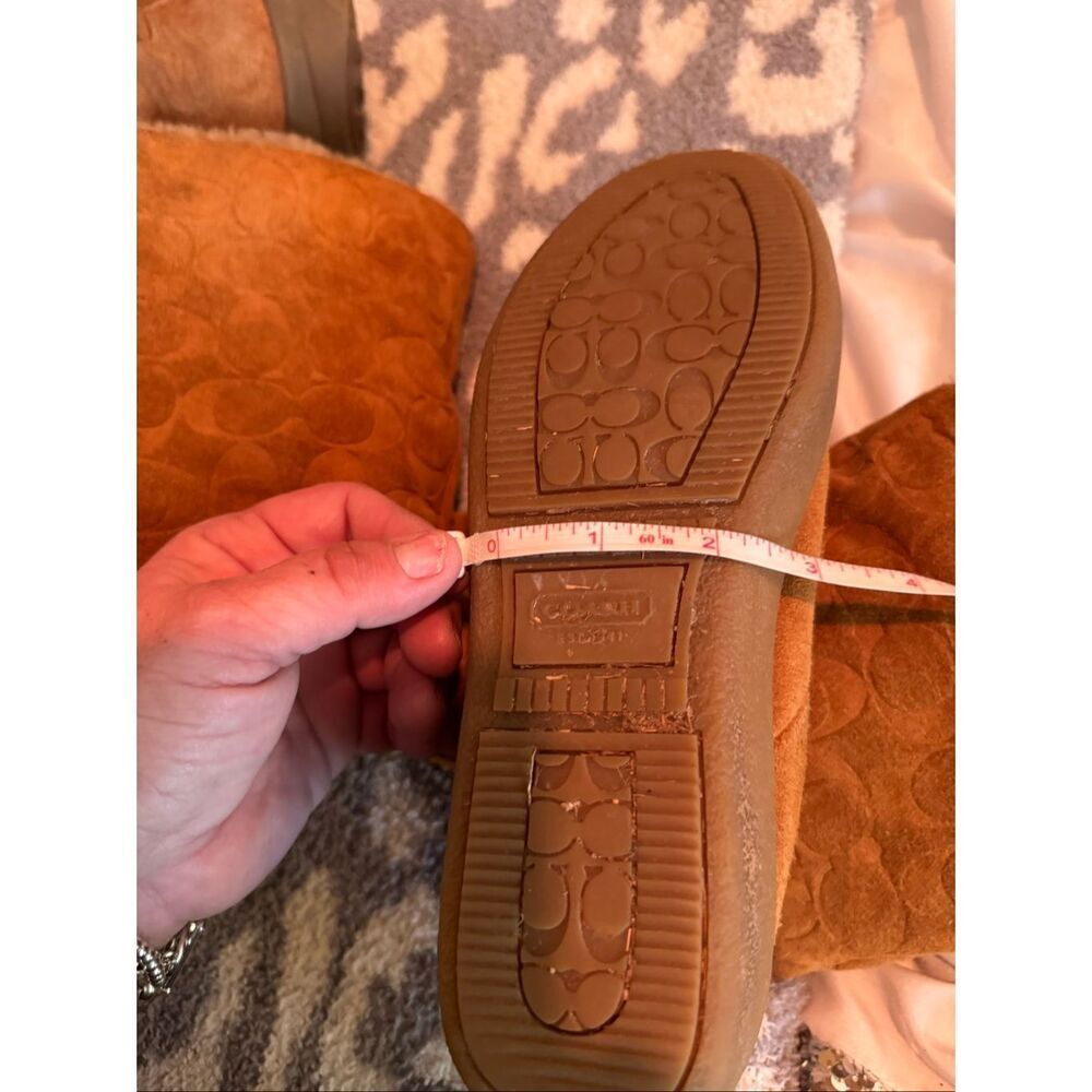 Vintage  Coach Tan Signature Cc Suede Bootie Tobacco 9 | Wool Cozy Chic Boho 10 - Picture 9 of 9